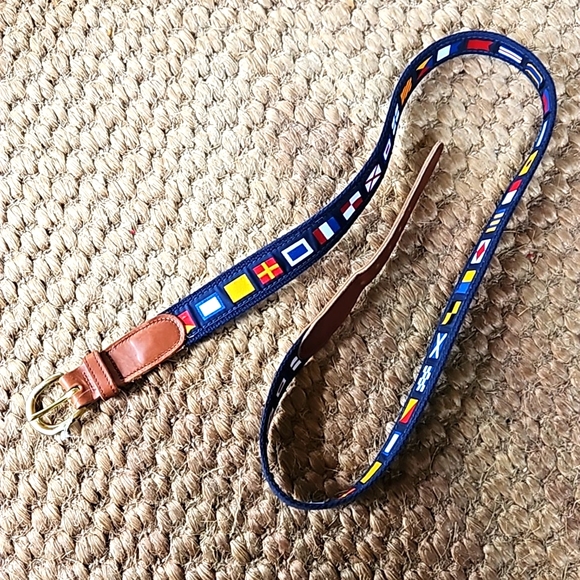 VINTAGE NEW PRESTON SIZE 42 CODE NAUTICAL FLAGS SAILING BELT BRASS LEATHER USA - Picture 4 of 16